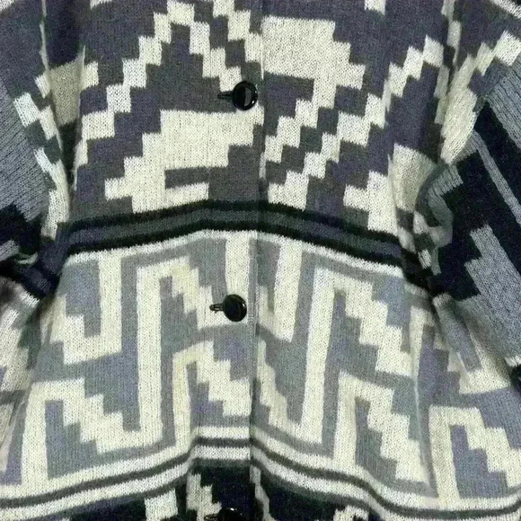 Vintage 80s 90s Mohair Wool Cotton Oversized Coat Aztec Boho Artsy Reversible L - Picture 3 of 16